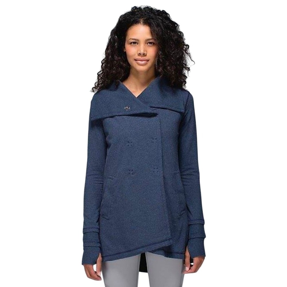 Lululemon Gratitude Wrap Jacket Heathered Navy Blue Fleece Cardigan Size Med/Lg